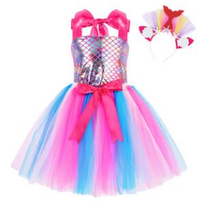 Jurebecia Little Girls Princess Dresses Cosplay Costume Birthday Party Halloween Cosplay Costumes with hairband