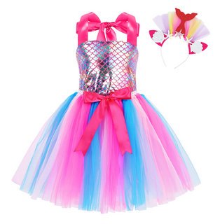 Jurebecia Little Girls Princess Dresses Cosplay Costume Birthday Party Halloween Cosplay Costumes with hairband