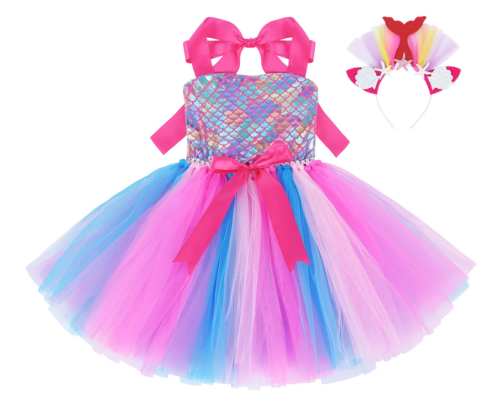 Jurebecia Little Girls Princess Dresses Cosplay Costume Birthday Party Halloween Cosplay Costumes with hairband - 图片 8