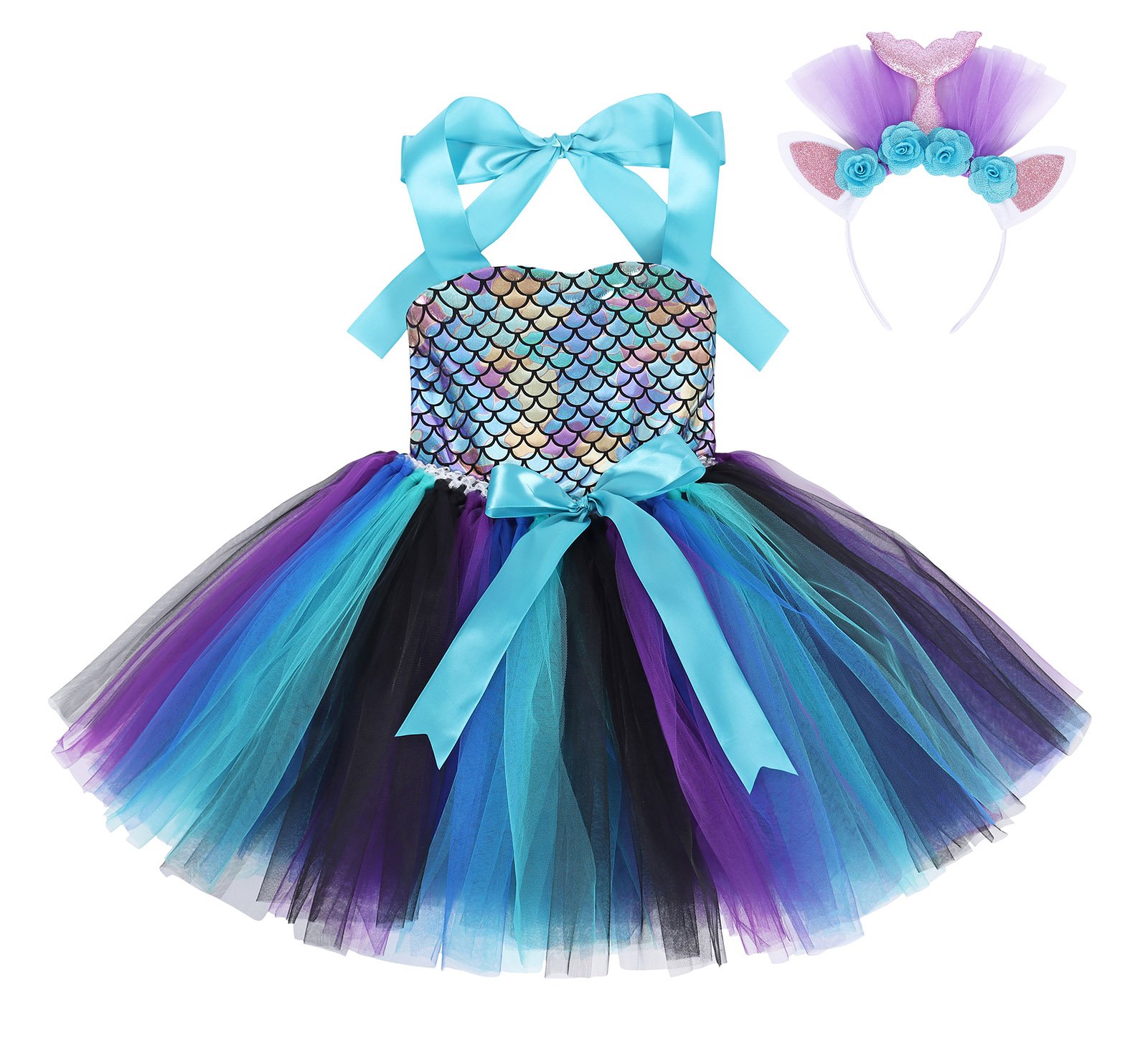 Jurebecia Little Girls Princess Cosplay Dress Birthday Party Halloween Cosplay Costumes with hairband - 图片 5