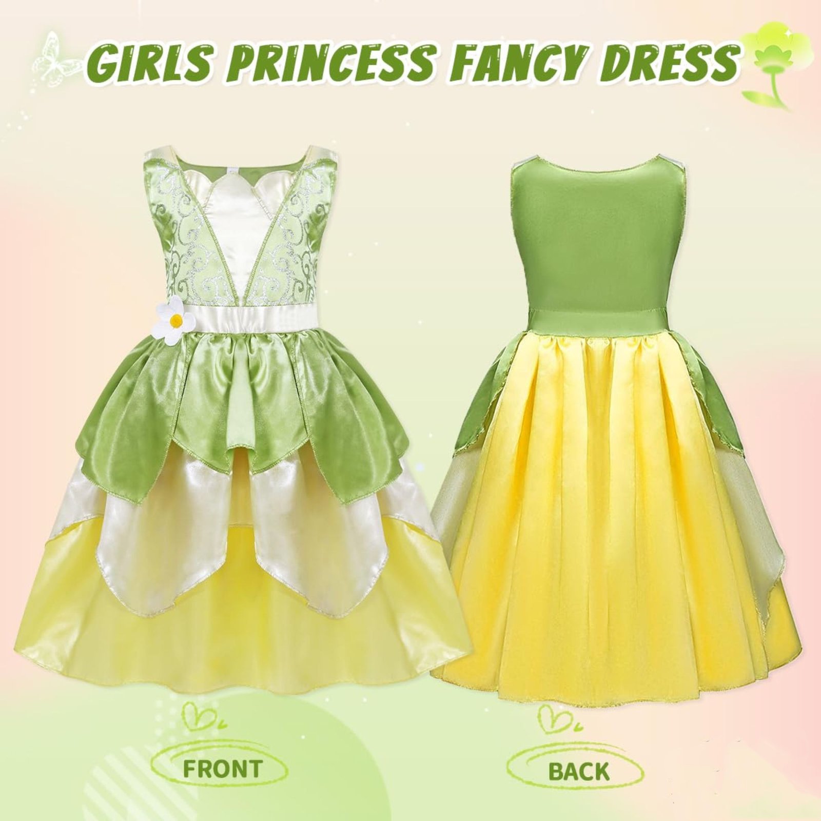 Jolikley Tiana Dress for Girls Fairy Frog Princess Costume for Kids Birthday Party Dresses up Halloween Outfits Green - 图片 5