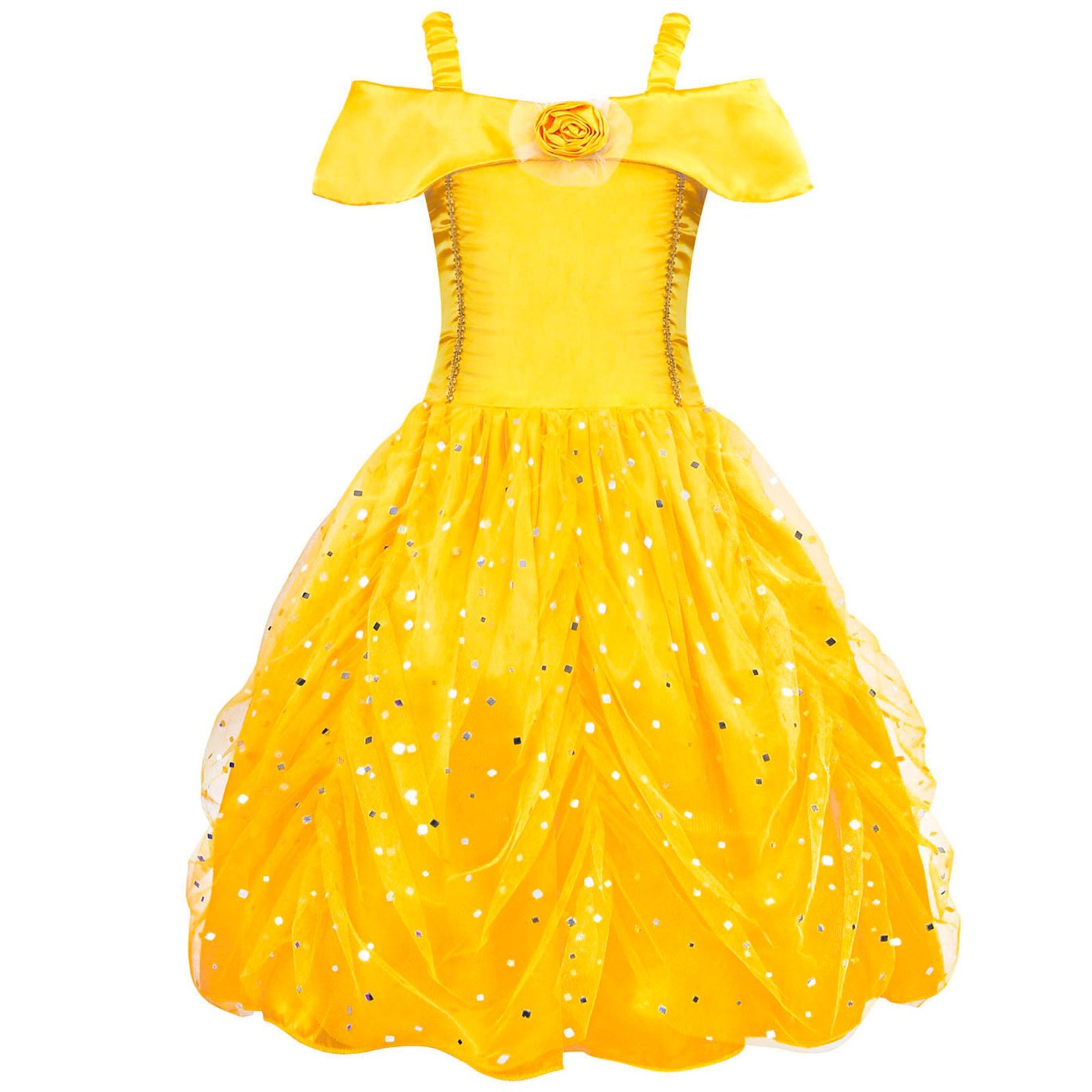 Jurebecia Princess Dresses for Girls Halloween Costume Layered Off Shoulder Cosplay Birthday Outfit Yellow Kids Birthday Holiday Theme Party Clothes - 图片 9