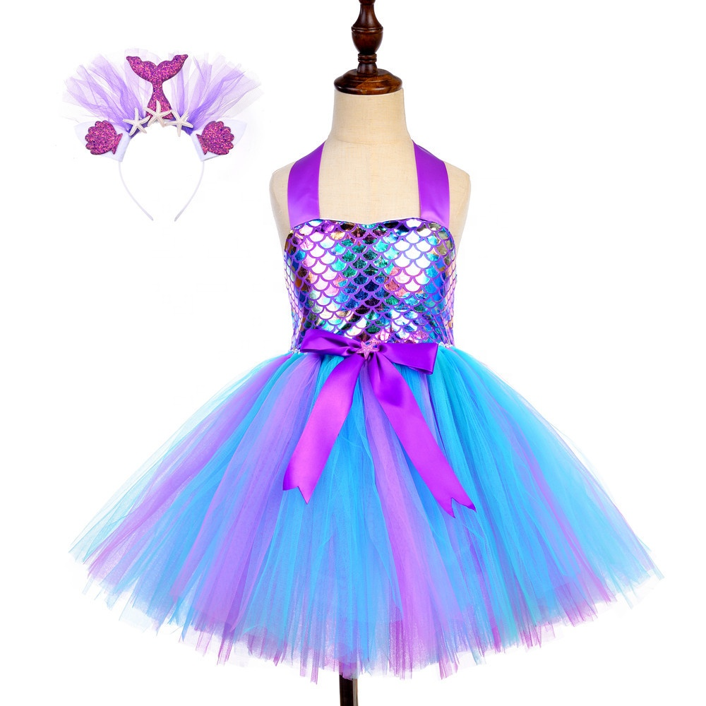 Jurebecia Princess Costume Halloween Dresses for Girls Birthday Cosplay Tutu Dress with hairband - 图片 9