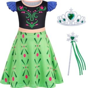 A03591-Light green-01 Benylion Anna Dress for Girls Kids Princess Anna Costume Cosplay Outfit Birthday Party Dress Outfits for 5-6 years