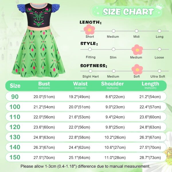Benylion Anna Dress for Girls Kids Princess Anna Costume Cosplay Outfit Birthday Party Dress Outfits for 5-6 years - 图片 2