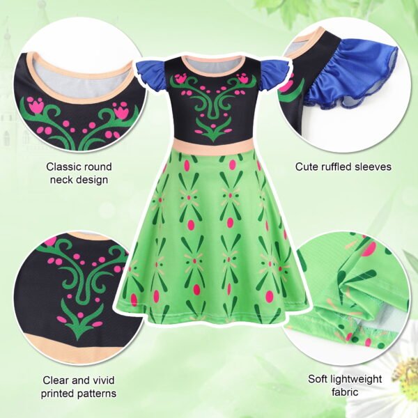 Benylion Anna Dress for Girls Kids Princess Anna Costume Cosplay Outfit Birthday Party Dress Outfits for 5-6 years - 图片 4