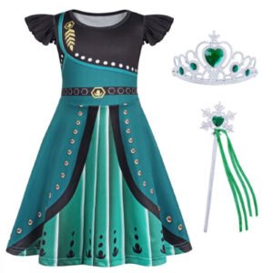 Benylion Girls Annie Princess Costume for 5-6T Ice Princess Cosplay Party Toddler Dresses with Crown Wand Accessories Outfits