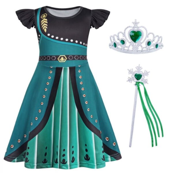 Benylion Girls Annie Princess Costume for 5-6T Ice Princess Cosplay Party Toddler Dresses with Crown Wand Accessories Outfits