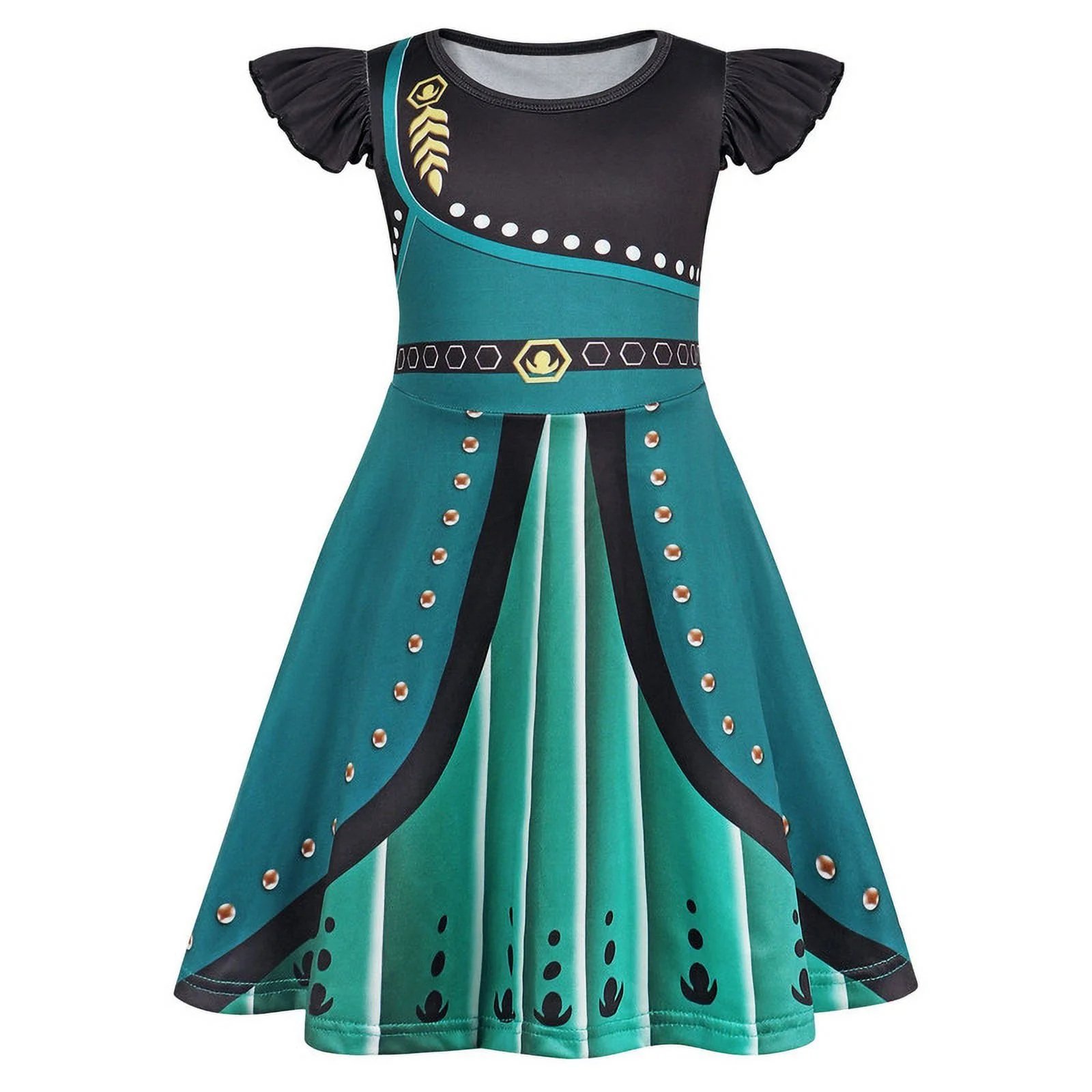 Benylion Girls Annie Princess Costume for 5-6T Ice Princess Cosplay Party Toddler Dresses with Crown Wand Accessories Outfits - 图片 5