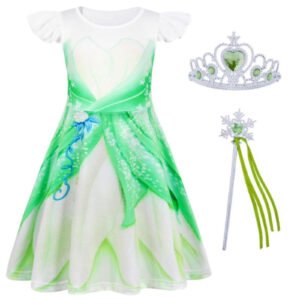 Benylion Girls Princess Tiana Costume Birthday Cosplay Party Toddler Dresses for 5-6T with Crown Wand Accessories Outfits