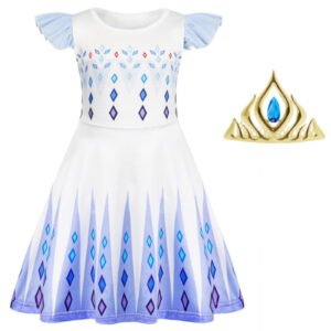A03592-White-01 Benylion Girls Ice Princess Costume for 5-6T Outfit Birthday Party & Role Play Dresses with Crown