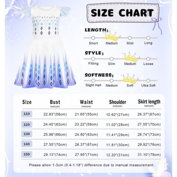 Benylion Girls Ice Princess Costume for 5-6T Outfit Birthday Party & Role Play Dresses with Crown - 图片 2