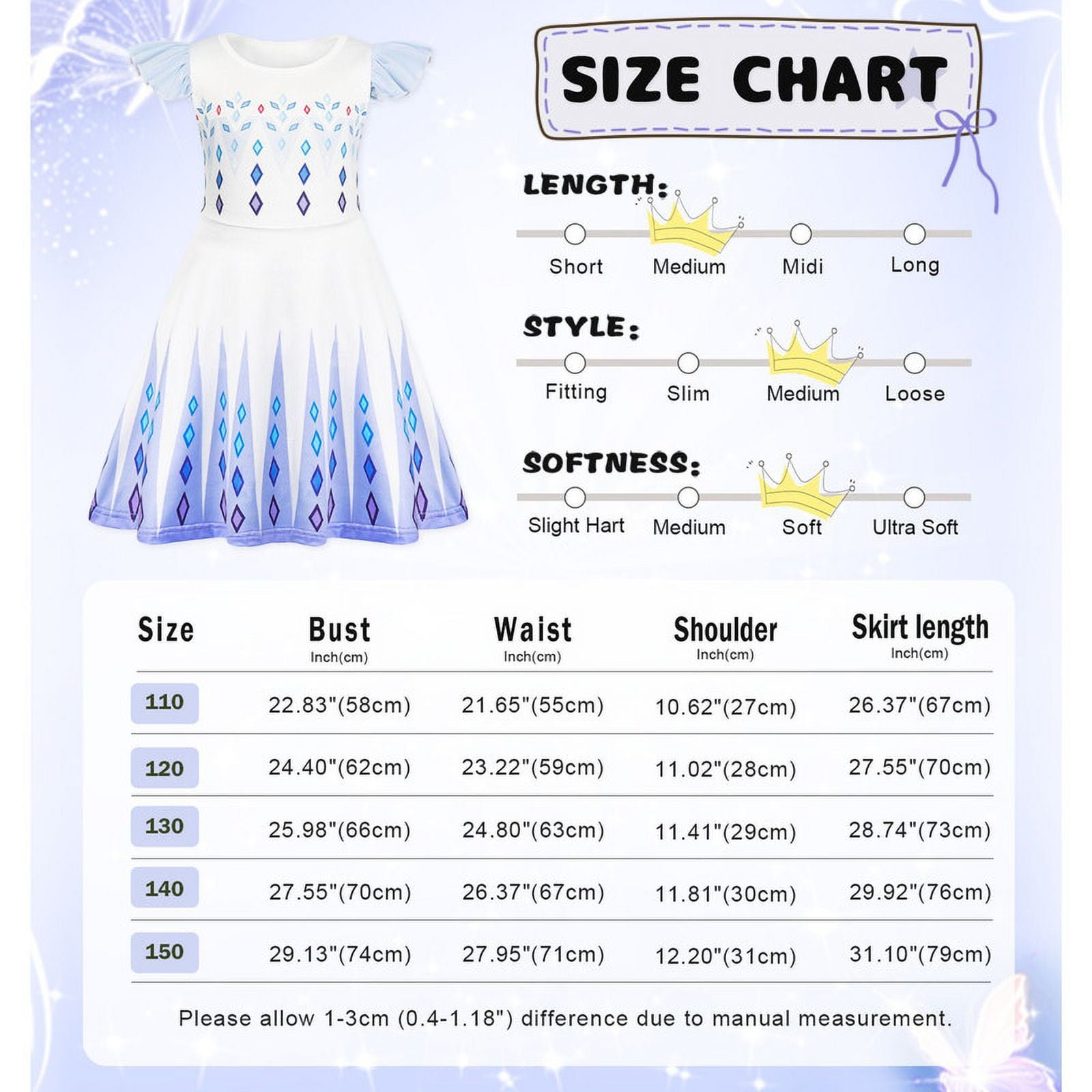 Benylion Girls Ice Princess Costume for 5-6T Outfit Birthday Party & Role Play Dresses with Crown - 图片 2