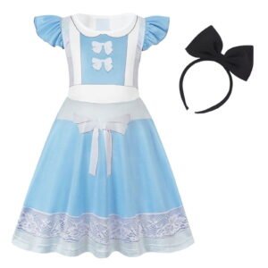 Benylion Girls Princess Dresses Alice Costume Birthday Party Dress Cosplay Outfits Role Play Clothes Outfit for 5-6 Years