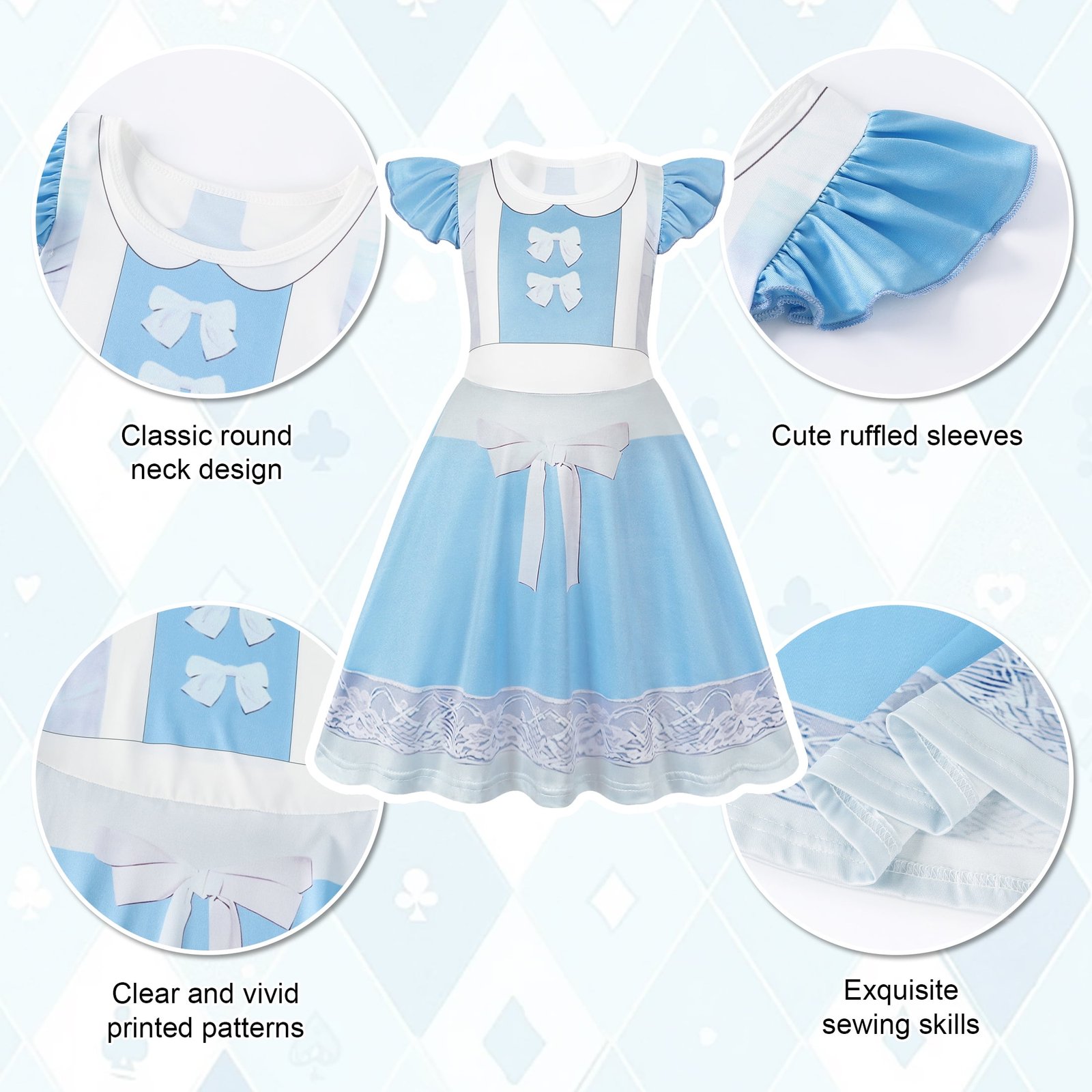 Benylion Girls Princess Dresses Alice Costume Birthday Party Dress Cosplay Outfits Role Play Clothes Outfit for 5-6 Years - 图片 3
