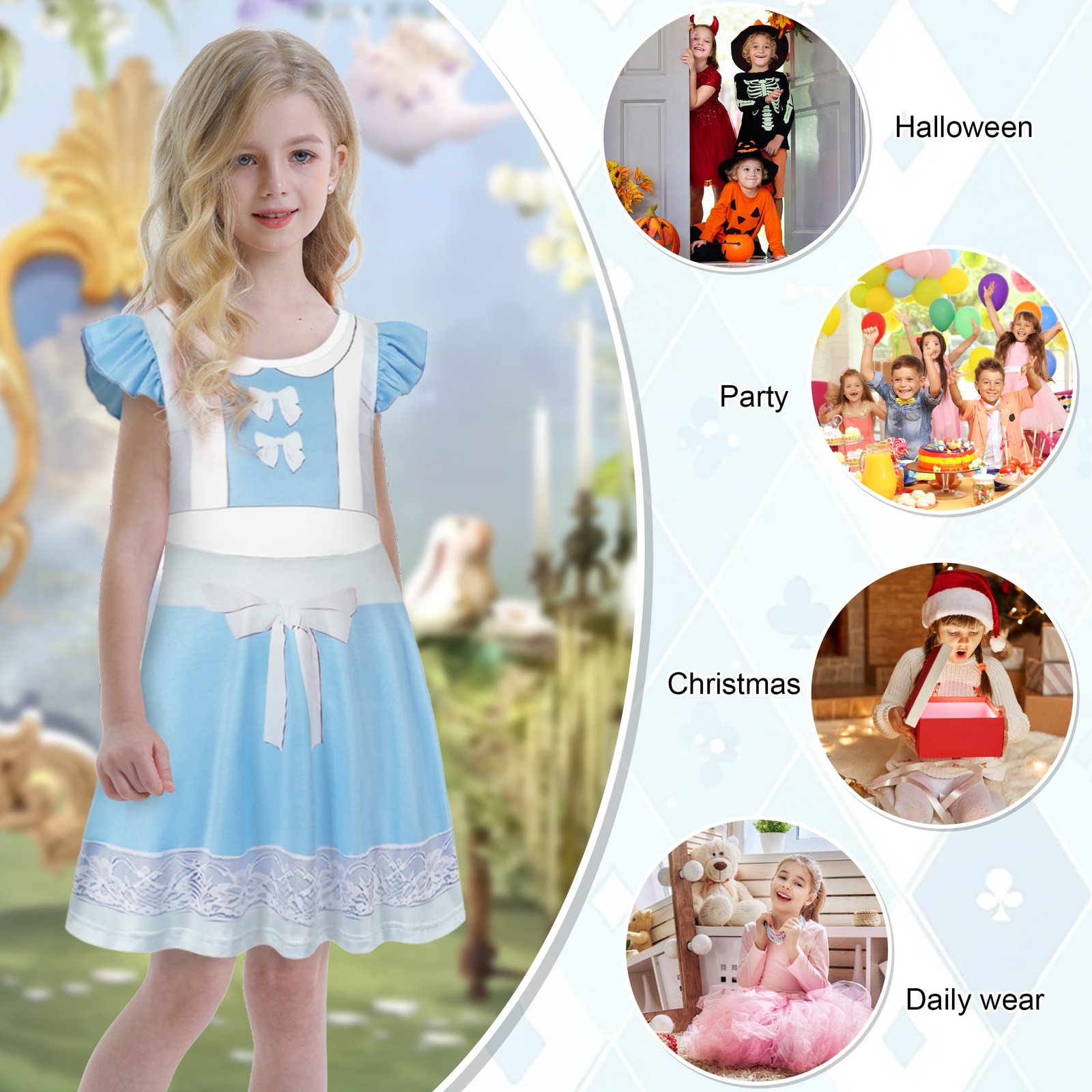 Benylion Girls Princess Dresses Alice Costume Birthday Party Dress Cosplay Outfits Role Play Clothes Outfit for 5-6 Years - 图片 7