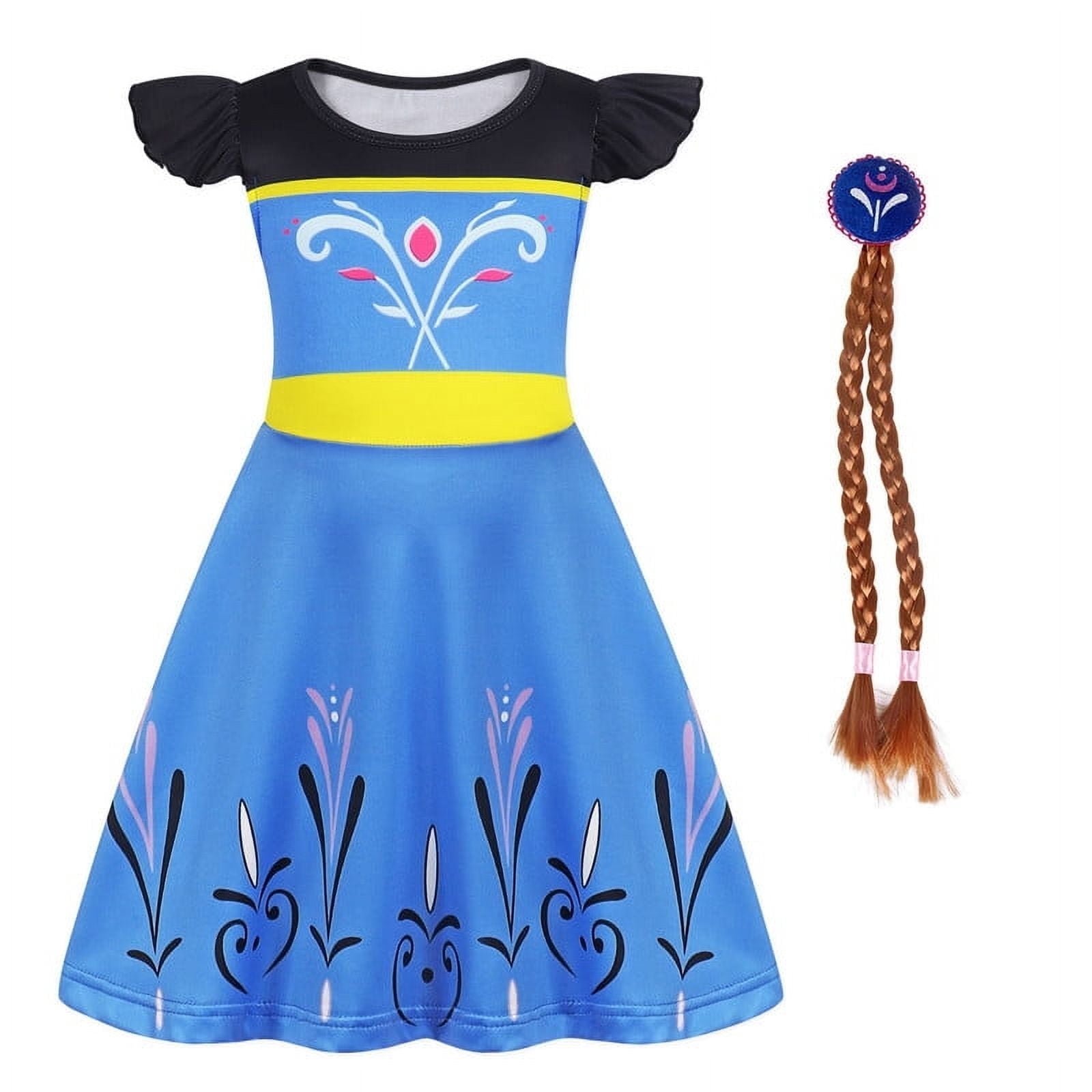 Benylion Girls Princess Dress with Hair Accessories 5-6T Ice-Inspired Party Gown Elegant Blue Costume for Birthday & Role Play