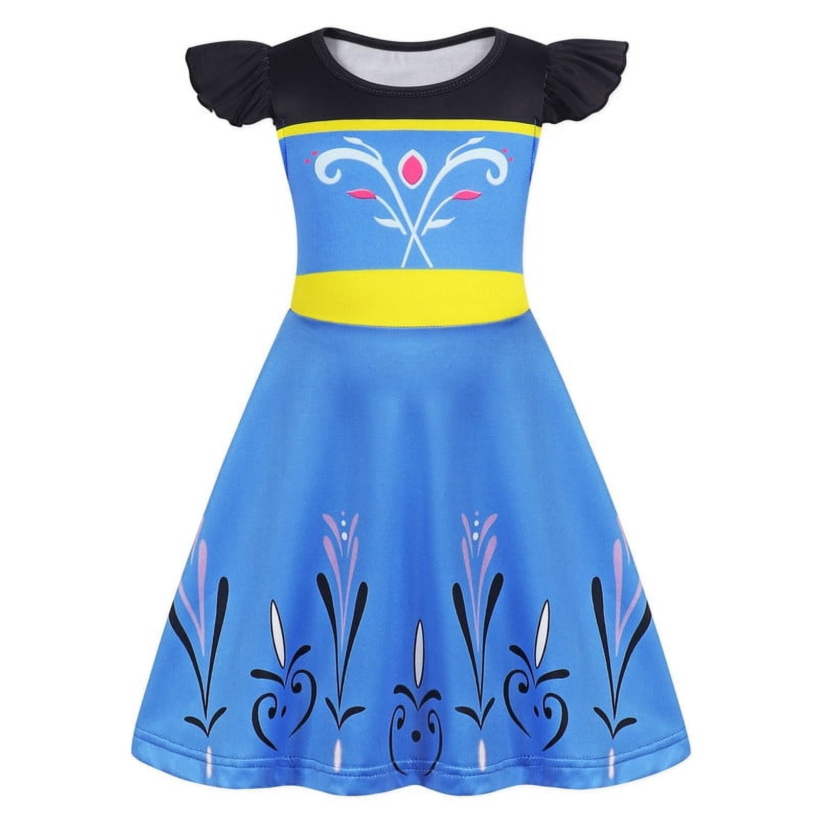 Benylion Girls Princess Dress with Hair Accessories 5-6T Ice-Inspired Party Gown Elegant Blue Costume for Birthday & Role Play - 图片 3