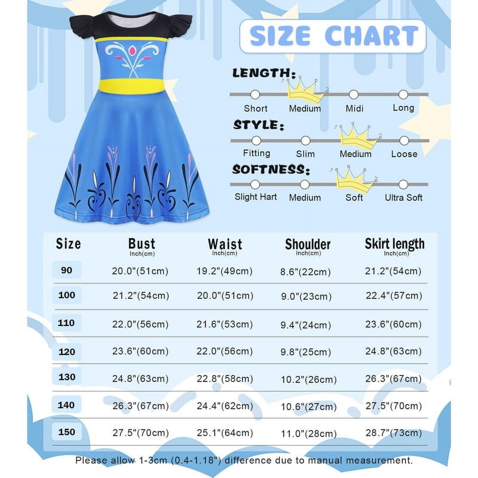 Benylion Girls Princess Dress with Hair Accessories 5-6T Ice-Inspired Party Gown Elegant Blue Costume for Birthday & Role Play - 图片 4