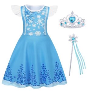 Benylion Girls Princess Dresses Ice Costume Birthday Party Dress Cosplay Outfits Role Play Clothes Outfit for 5-6 Years