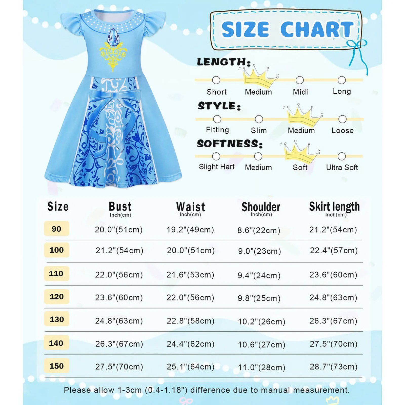 Benylion Girls Princess Dresses Cinderella Costume Birthday Party Dress Cosplay Outfits Role Play Clothes Outfit for 5-6 Years - 图片 2