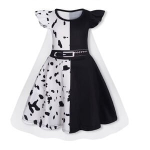 Benylion Girls' Black and White Dalmatian Print Dress Birthday Party Cosplay Costume Toddler Fancy Outfit for 5-6 Years
