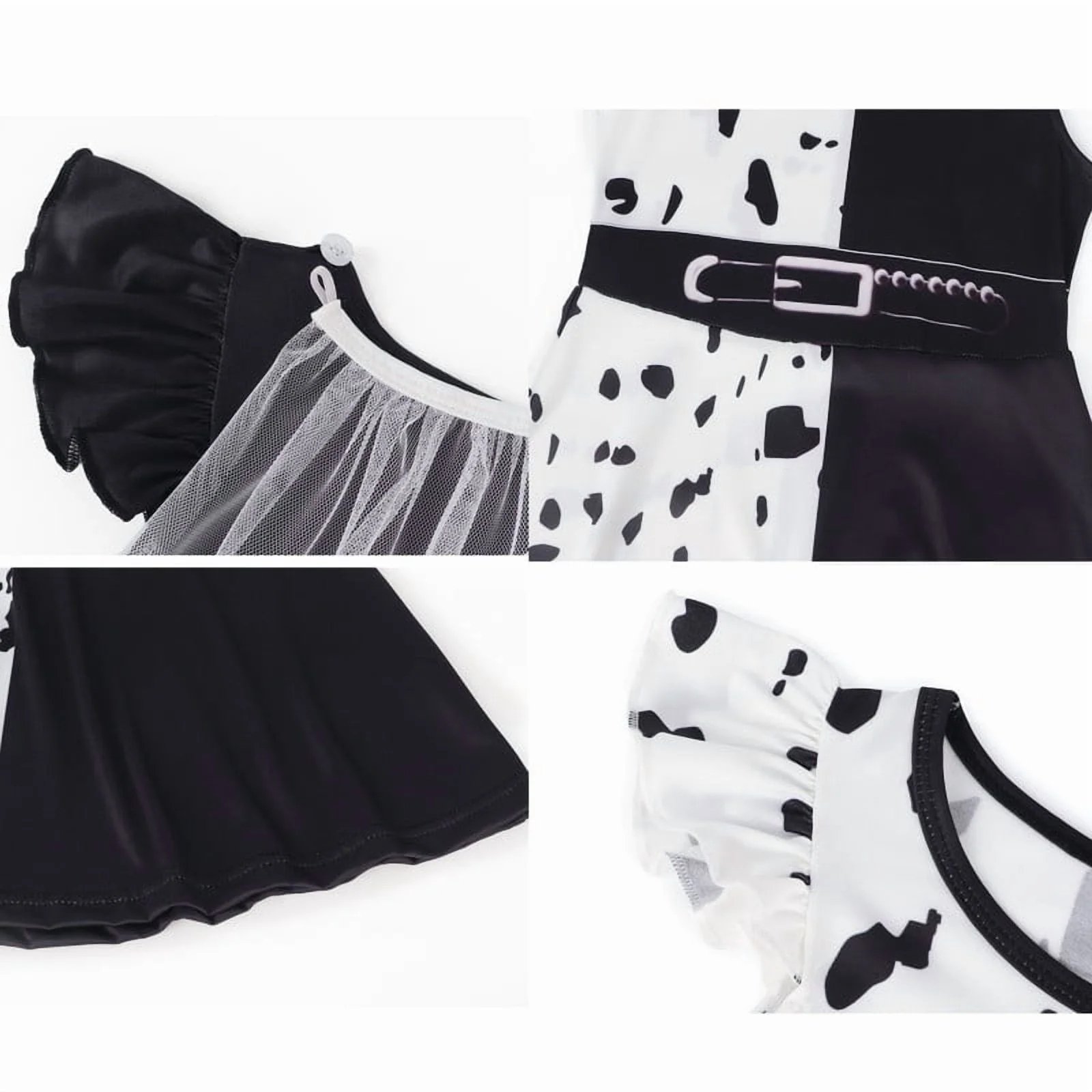Benylion Girls' Black and White Dalmatian Print Dress Birthday Party Cosplay Costume Toddler Fancy Outfit for 5-6 Years - 图片 4