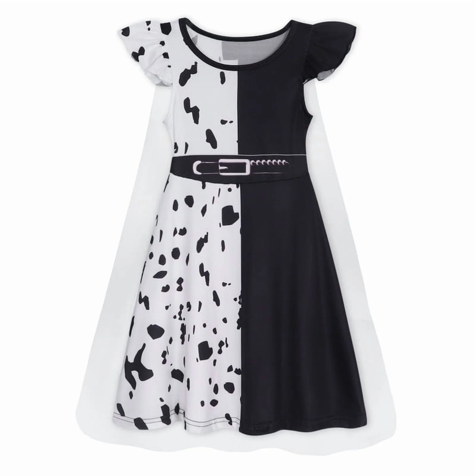 Benylion Girls' Black and White Dalmatian Print Dress Birthday Party Cosplay Costume Toddler Fancy Outfit for 5-6 Years - 图片 5