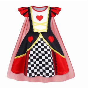 Benylion Girls Queen of Hearts Dress With Cape Birthday Party Cosplay Costume Toddler Ruffle Fancy Outfit for 9-10 Years