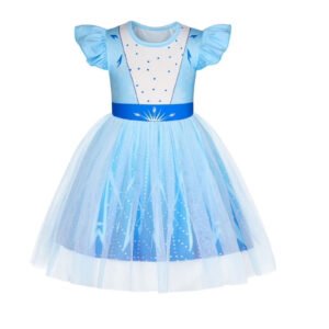 A03666-Blue-01 Benylion Girls Princess Costume Dress Toddler Kids Short Flutter Sleeve Tulle Dress up Cosplay Theme Party Outfit for 5-6 Years