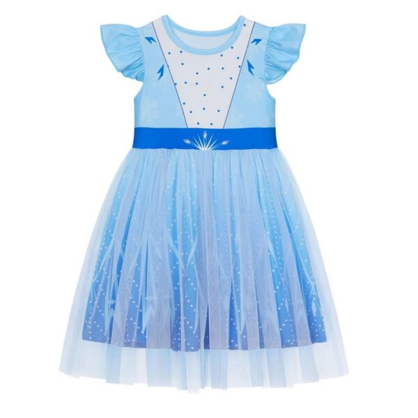 Benylion Girls Princess Costume Dress Toddler Kids Short Flutter Sleeve Tulle Dress up Cosplay Theme Party Outfit for 5-6 Years - 图片 3
