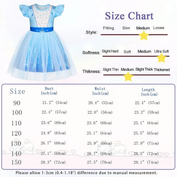 Benylion Girls Princess Costume Dress Toddler Kids Short Flutter Sleeve Tulle Dress up Cosplay Theme Party Outfit for 5-6 Years - 图片 2