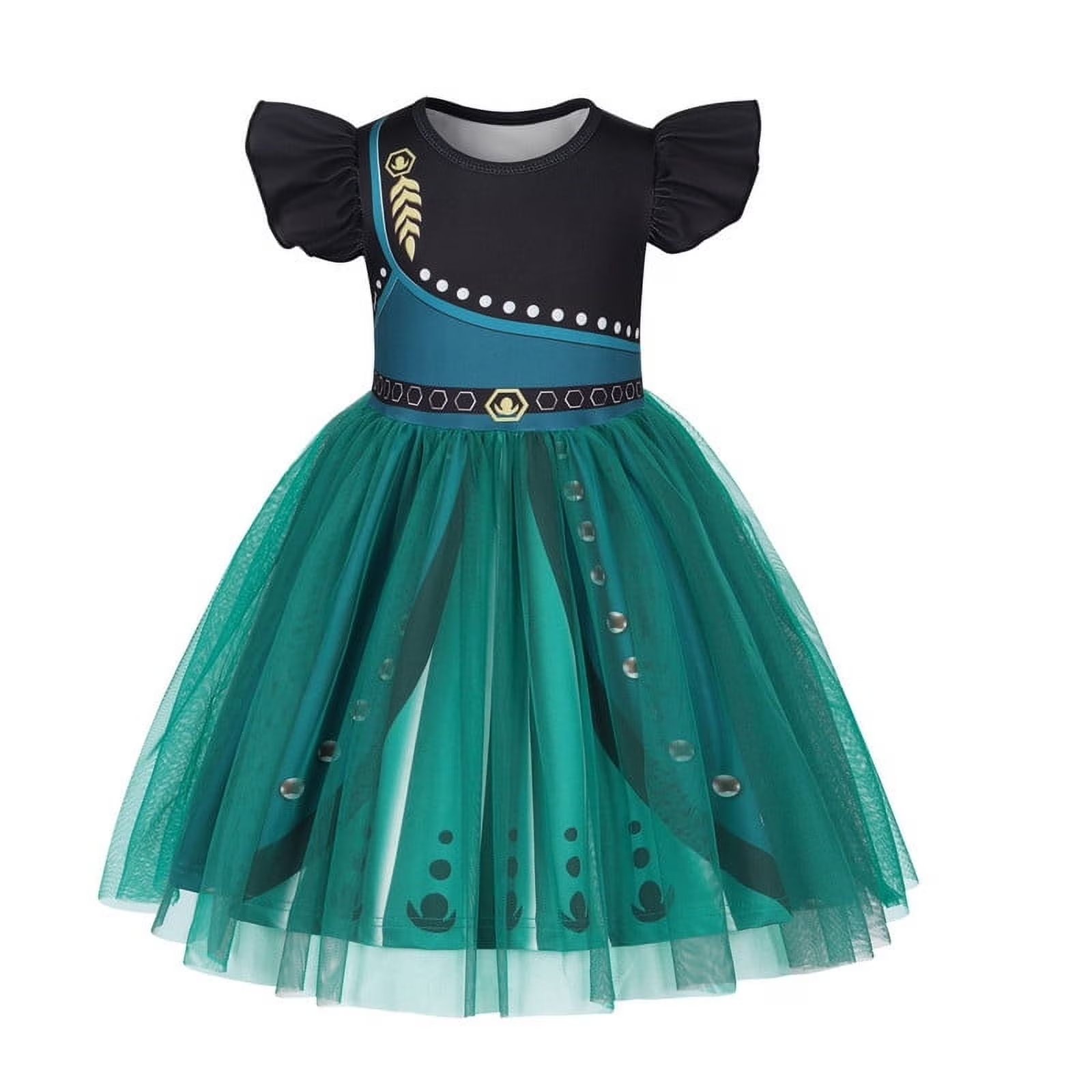 Benylion Girls Princess Costume Dress Toddler Kids Short Flutter Sleeve Tulle Dress up Cosplay Theme Party Outfit for 5-6 Years