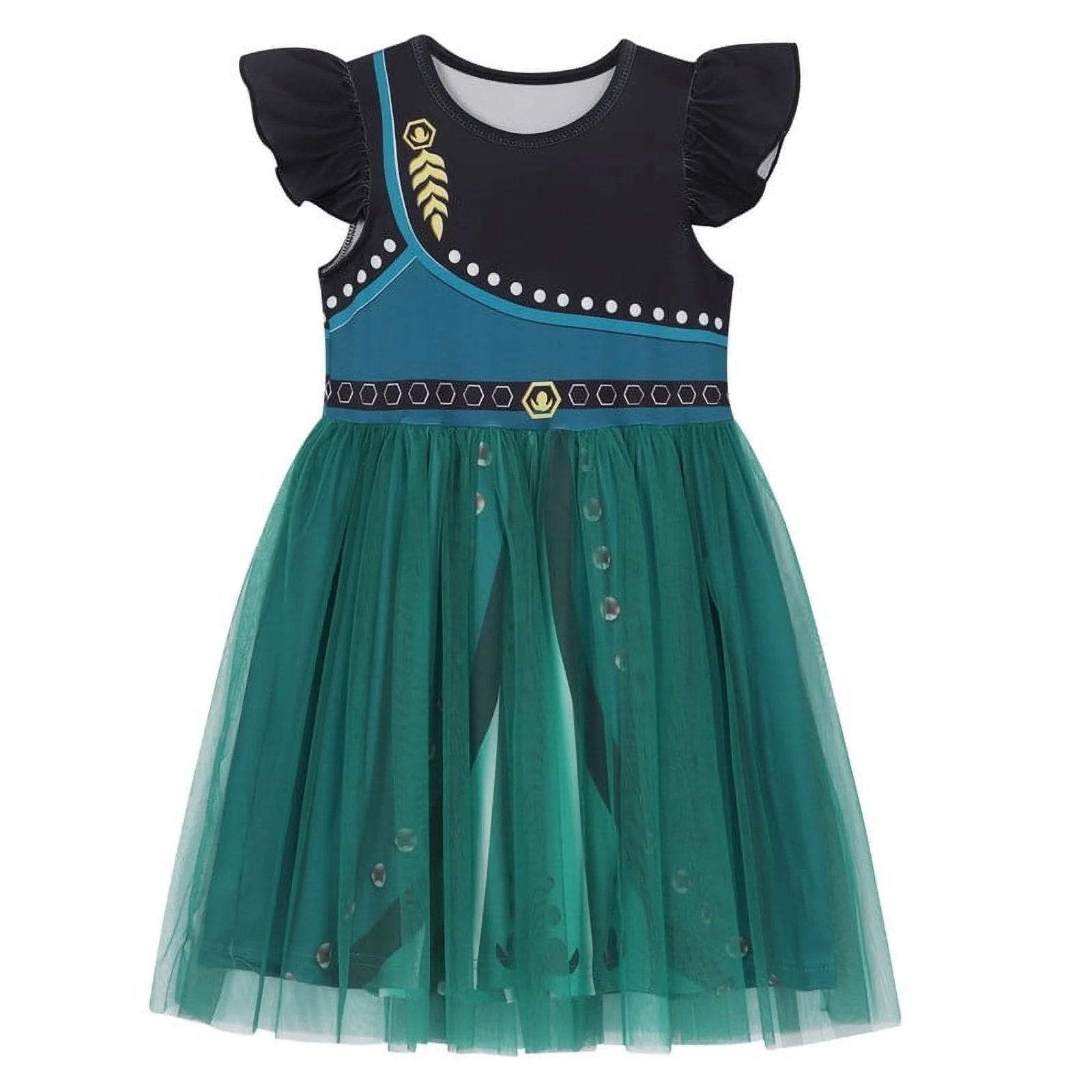 Benylion Girls Princess Costume Dress Toddler Kids Short Flutter Sleeve Tulle Dress up Cosplay Theme Party Outfit for 5-6 Years - 图片 4