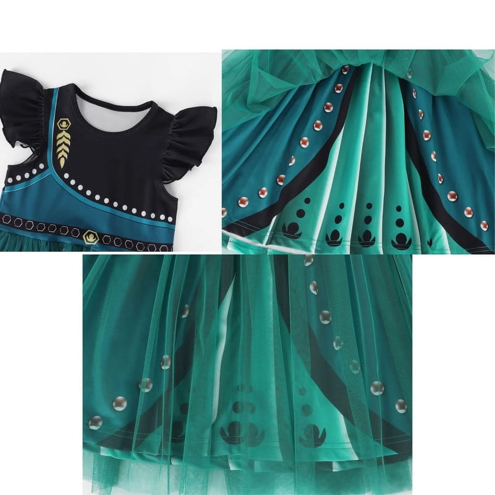 Benylion Girls Princess Costume Dress Toddler Kids Short Flutter Sleeve Tulle Dress up Cosplay Theme Party Outfit for 5-6 Years - 图片 5