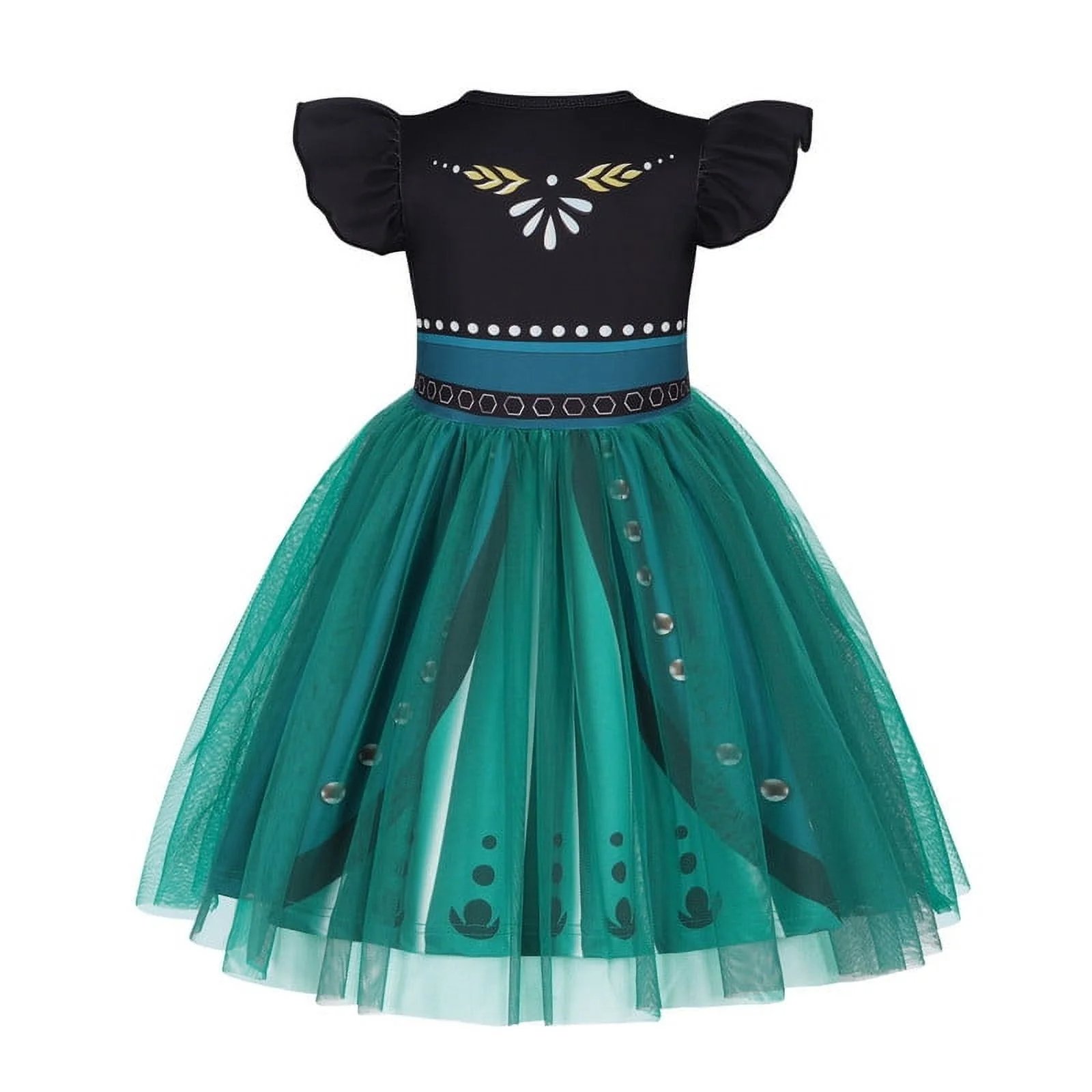 Benylion Girls Princess Costume Dress Toddler Kids Short Flutter Sleeve Tulle Dress up Cosplay Theme Party Outfit for 5-6 Years - 图片 3