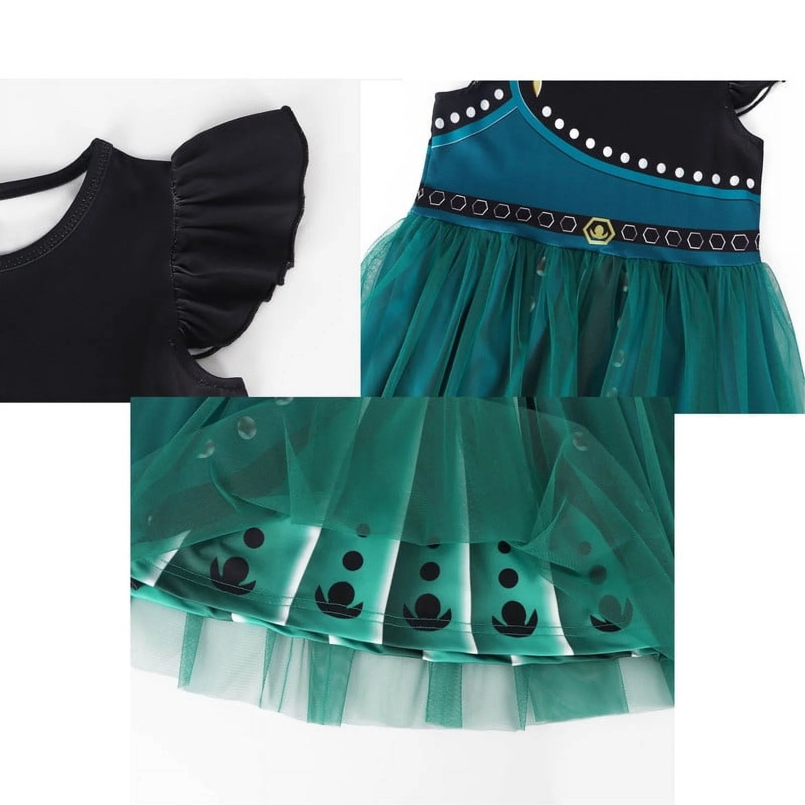 Benylion Girls Princess Costume Dress Toddler Kids Short Flutter Sleeve Tulle Dress up Cosplay Theme Party Outfit for 5-6 Years - 图片 6