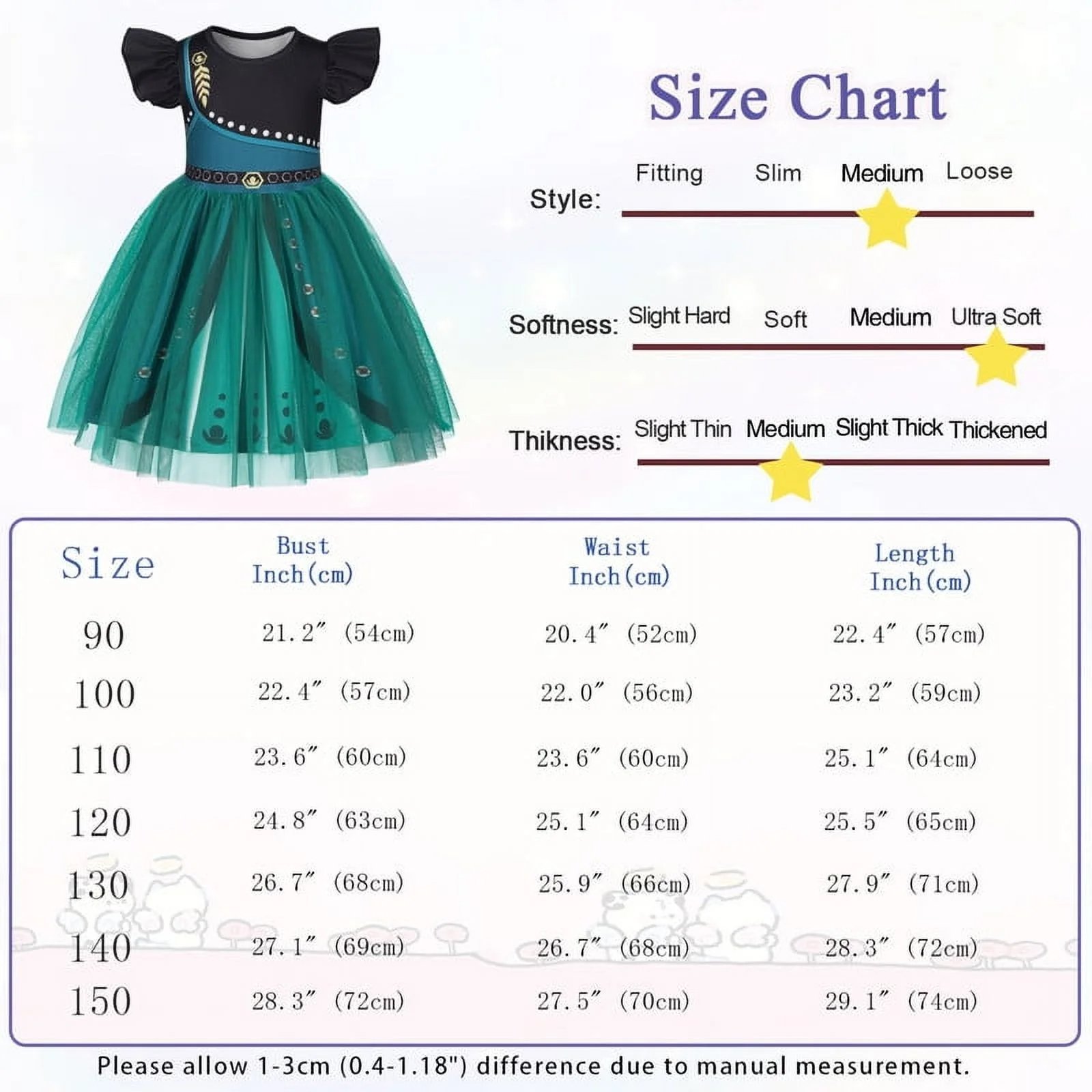 Benylion Girls Princess Costume Dress Toddler Kids Short Flutter Sleeve Tulle Dress up Cosplay Theme Party Outfit for 5-6 Years - 图片 2