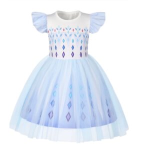 A03666-White-01 Benylion Girls Princess Costume Dress Toddler Kids Short Flutter Sleeve Tulle Dress up Cosplay Theme Party Outfit for 5-6 Years
