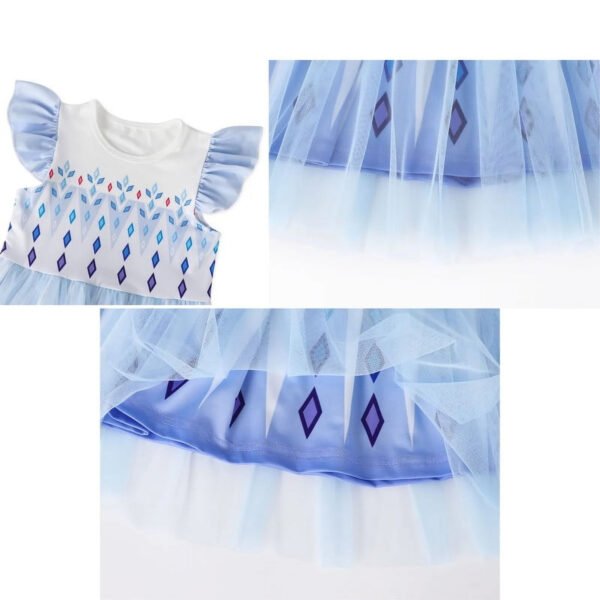Benylion Girls Princess Costume Dress Toddler Kids Short Flutter Sleeve Tulle Dress up Cosplay Theme Party Outfit for 5-6 Years - 图片 6