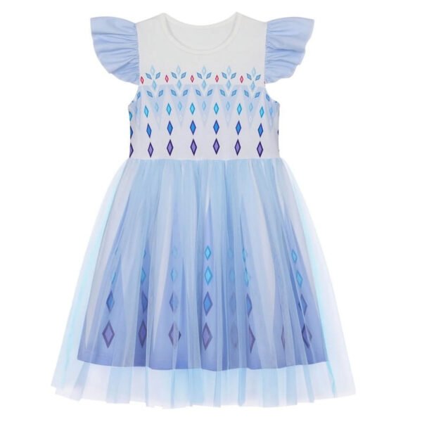 Benylion Girls Princess Costume Dress Toddler Kids Short Flutter Sleeve Tulle Dress up Cosplay Theme Party Outfit for 5-6 Years - 图片 4