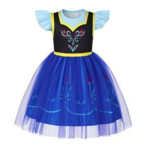 Benylion Ice-Inspired Princess Dress 5-6T - Blue & PurpleToddler Kids Short Flutter Sleeve Tulle Dress up Winter Party Costume for Role Play & Holidays