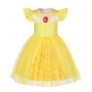 Benylion Girls Princess Costume Dress Toddler Kids Short Flutter Sleeve Tulle Dress up Cosplay Theme Party Outfit for 5-6 Years