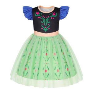 Benylion Girls Anna Princess Costume Dress Toddler Kids Short Flutter Sleeve Tulle Dress up Ruffle Sleeve Fancy Cosplay Theme Party Outfit for 5-6 Years