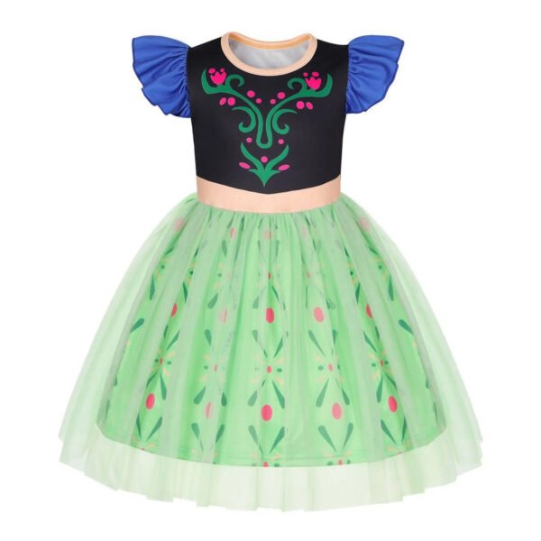 Benylion Girls Anna Princess Costume Dress Toddler Kids Short Flutter Sleeve Tulle Dress up Ruffle Sleeve Fancy Cosplay Theme Party Outfit for 5-6 Years