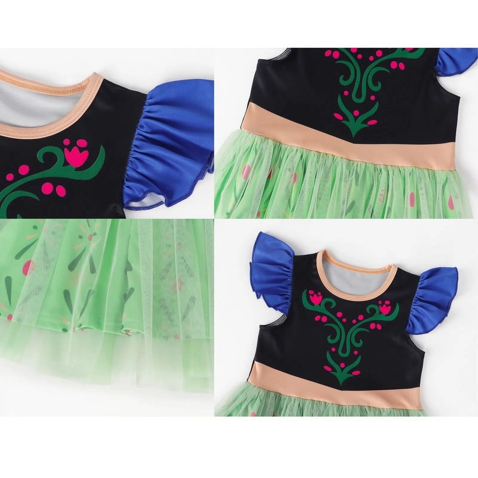 Benylion Girls Anna Princess Costume Dress Toddler Kids Short Flutter Sleeve Tulle Dress up Ruffle Sleeve Fancy Cosplay Theme Party Outfit for 5-6 Years - 图片 5