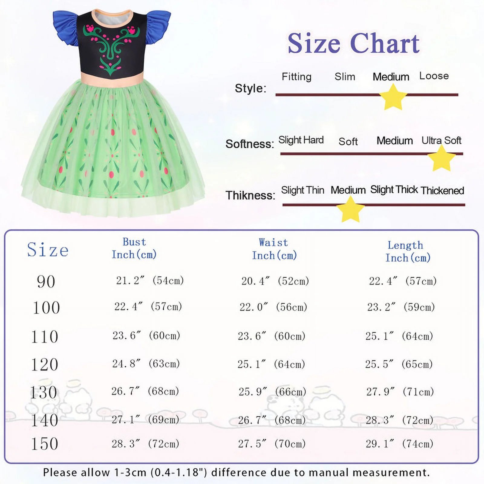Benylion Girls Anna Princess Costume Dress Toddler Kids Short Flutter Sleeve Tulle Dress up Ruffle Sleeve Fancy Cosplay Theme Party Outfit for 5-6 Years - 图片 2