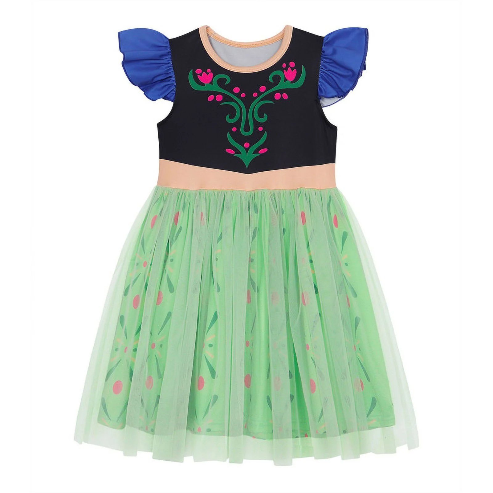 Benylion Girls Anna Princess Costume Dress Toddler Kids Short Flutter Sleeve Tulle Dress up Ruffle Sleeve Fancy Cosplay Theme Party Outfit for 5-6 Years - 图片 4