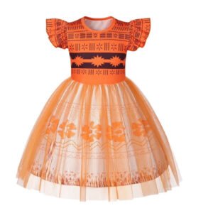 Benylion Girls Adventure Princess Dresses Moana Toddler Kids Costume Short Flutter Sleeve Tulle Dress up Cosplay Theme Party Outfit for 5-6 Years