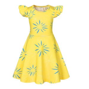 Benylion Little Girls Disgust Joy Costume Cartoon Party Cosplay Dress up for Kids Flutter Sleeve Dress Outfits for 3-4 Years